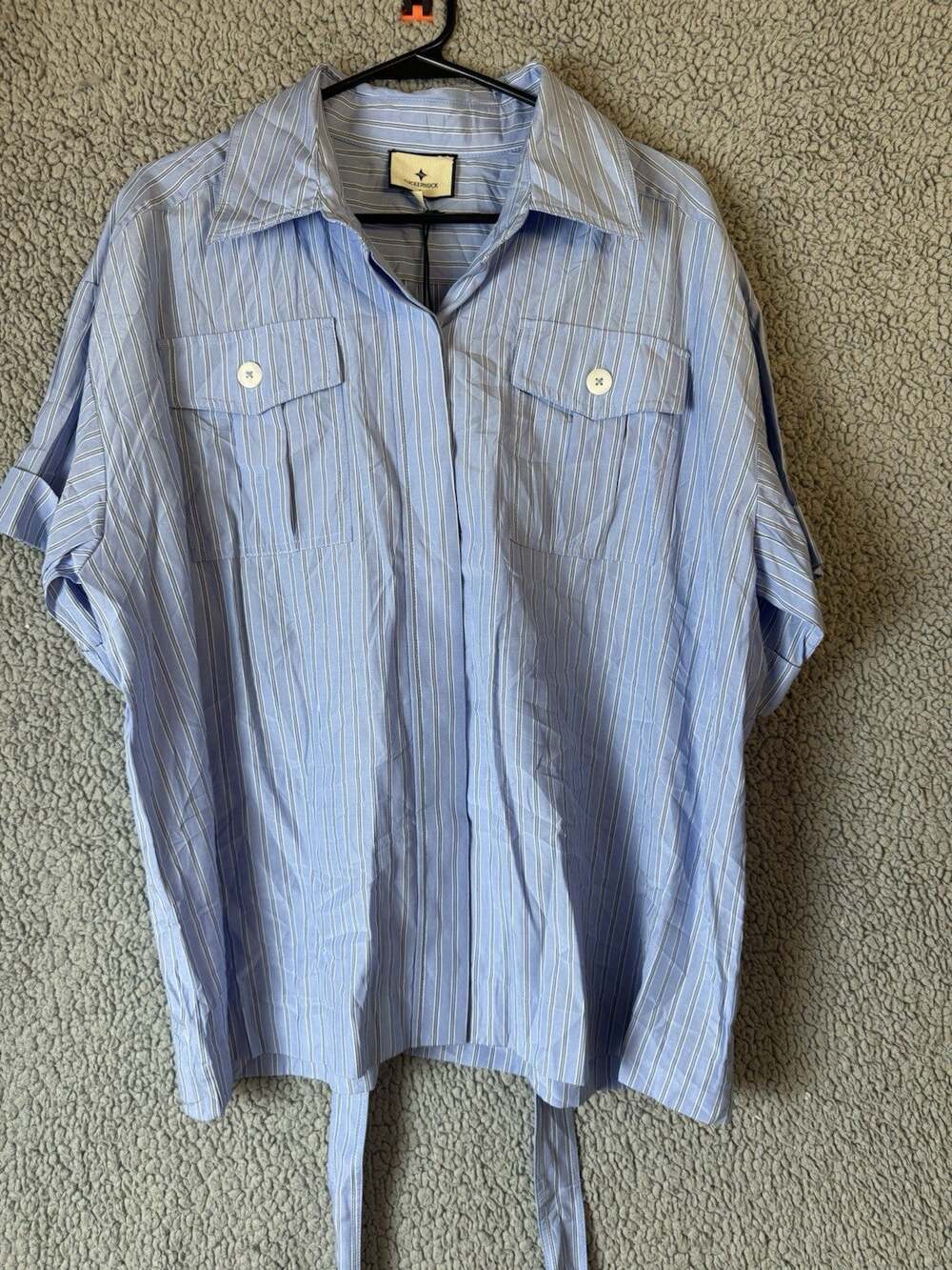 NWT Tuckernuck Blue Stripe Belted Ava Jacket Camp Shirt Top Size 2XL